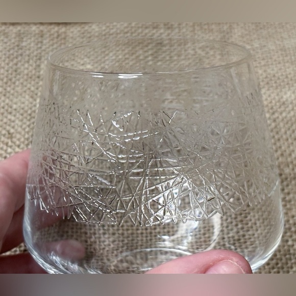 Ceska Etched Crystal Tumbler Glass Candle Holder Single 4 Inches Abstract Rare - Picture 2 of 6